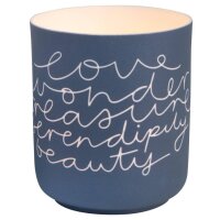 Windlicht mit Text von Räder Design beleuchtet