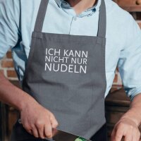 Mann mit Schürtze mit Text Ich kann nicht nur Nudeln...