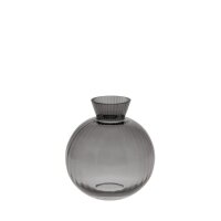 runde, grau-transparente Vase aus Glas für Blumen...