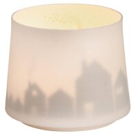 Windlicht mit Häuser Motiv beleuchtet von Räder...