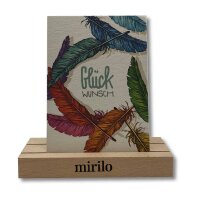 Postkarte mit Vogelfedernmotiv und Text Gl&uuml;ckwunsch