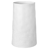 weiße Vase mit geprägter Schrift von...