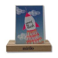 Postkarte mit Raketenmotiv und Text good luck